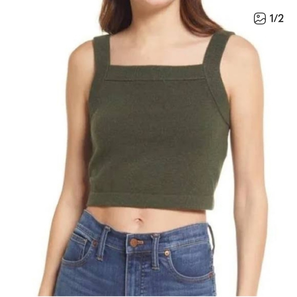 Madewell Crop Sweater Tank Olive Green XS